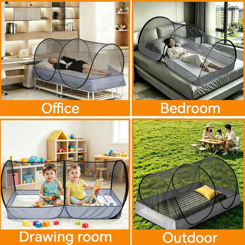 Portable Mosquito Net Foldable Pop-Up Travel Mosquito Net for Bed Free Installation-Suitable for Baby Adults Bedroom, Camping, nap, Patio (Large-Bottom Zipper(Black net)) - Image 4