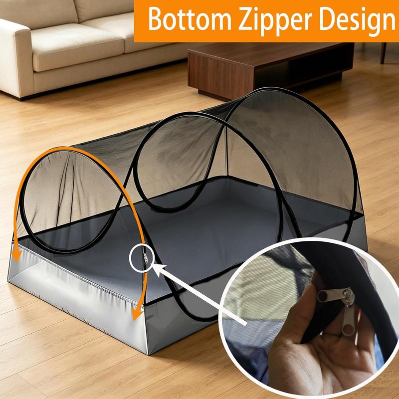Portable Mosquito Net Foldable Pop-Up Travel Mosquito Net for Bed Free Installation-Suitable for Baby Adults Bedroom, Camping, nap, Patio (Large-Bottom Zipper(Black net)) - Image 5