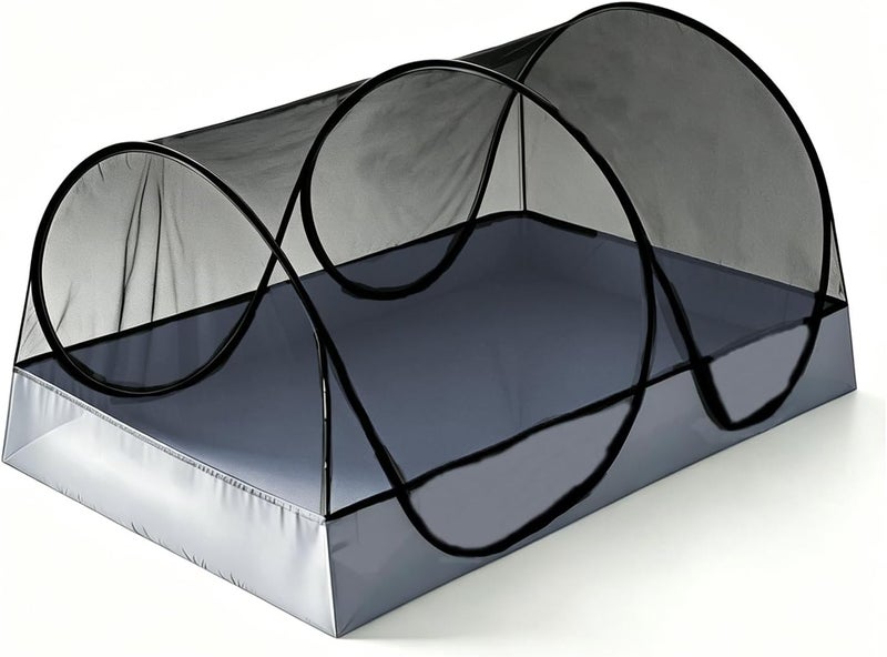 Portable Mosquito Net Foldable Pop-Up Travel Mosquito Net for Bed Free Installation-Suitable for Baby Adults Bedroom, Camping, nap, Patio (Large-Bottom Zipper(Black net)) - Image 1
