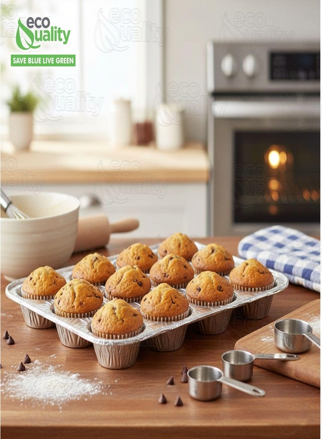 EcoQuality Aluminum 12 Cup Muffin Pan - Disposable Aluminum Cupcake Pans - Muffin Tin Great for Baking Cupcakes, Mini Muffins, Small Pies - Heavy Duty, Durable Reusable Recyclable - Bake Sale Pans Bulk (10) - Image 5