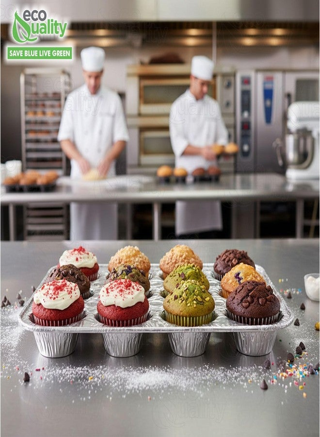 EcoQuality Aluminum 12 Cup Muffin Pan - Disposable Aluminum Cupcake Pans - Muffin Tin Great for Baking Cupcakes, Mini Muffins, Small Pies - Heavy Duty, Durable Reusable Recyclable - Bake Sale Pans Bulk (10) - Image 4