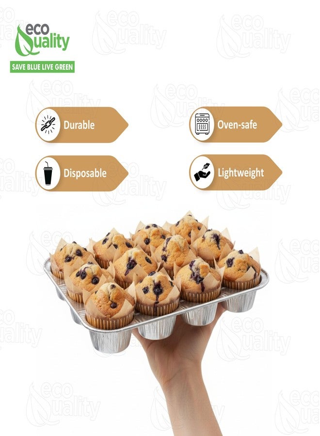 EcoQuality Aluminum 12 Cup Muffin Pan - Disposable Aluminum Cupcake Pans - Muffin Tin Great for Baking Cupcakes, Mini Muffins, Small Pies - Heavy Duty, Durable Reusable Recyclable - Bake Sale Pans Bulk (10) - Image 2
