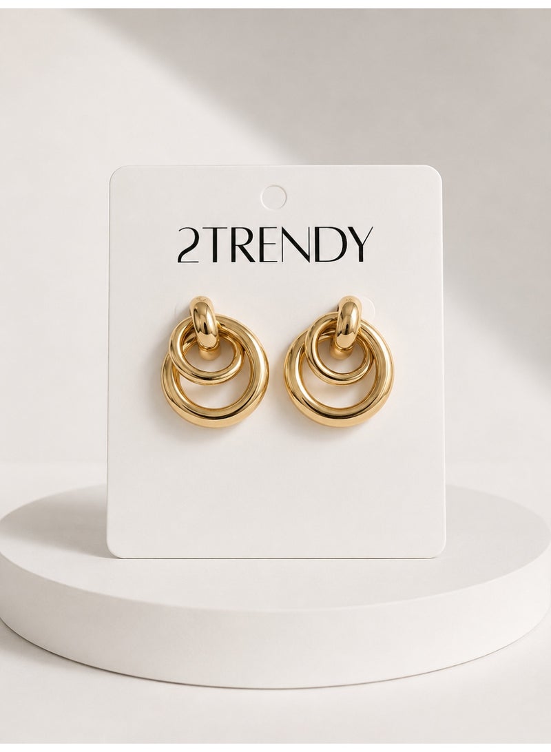 Gold-Tone Interlocking Circle Stud Earrings for Women