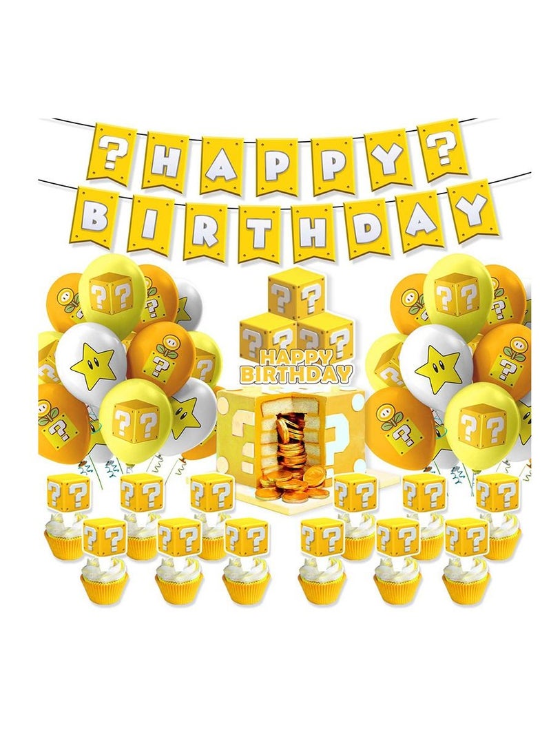 Furtey Yellow Question Mark Mario Element Theme Birthday Party Supplies Balloon Decoration Set - Image 1