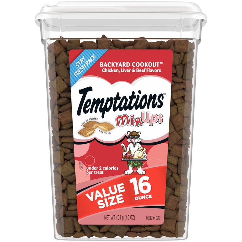 Temptations MixUps Backyard Cookout Flavor Crunchy and Soft Cat Treats, 16 oz. Tub - Image 1