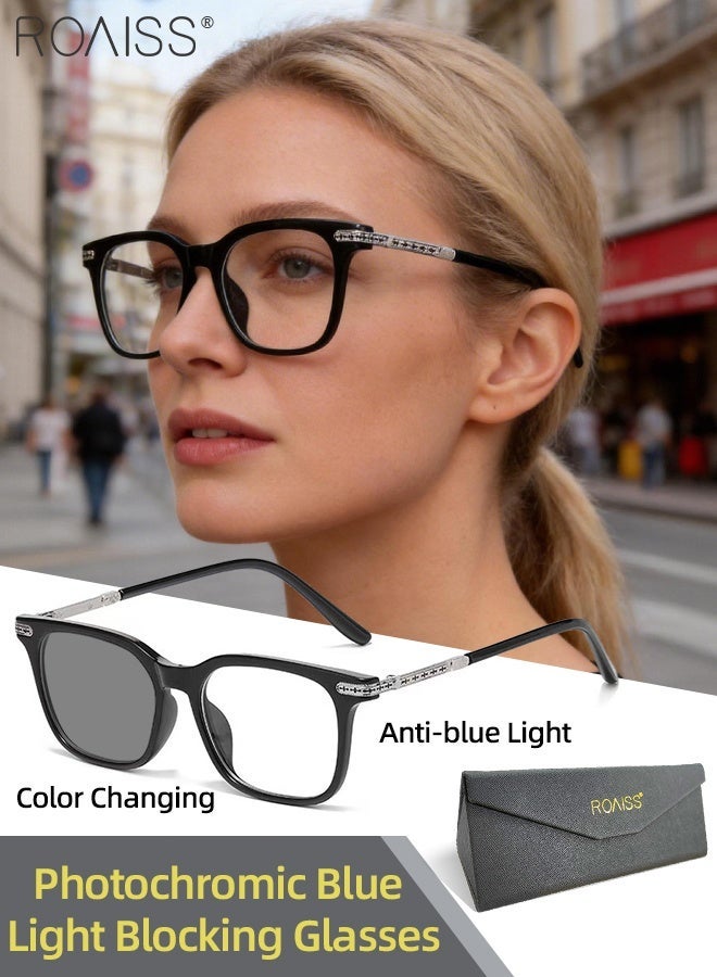 roaiss Stylish Blue Light Glasses for Woman Men Blue Light Filter Computer Reading Gaming TV Phones Rectangular Photochromic Eyeglasses Anti Eyestrain Headache Eyewear 53mm - Image 1