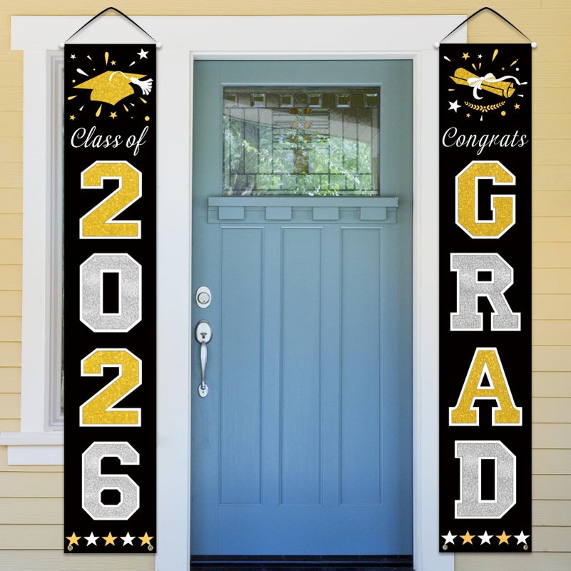 DAZONGE Graduation Decorations 2026, Black & Gold Class of Decorations 2026, Graduation Porch Banners for Any Schools or Grades Party Supplies - Image 2