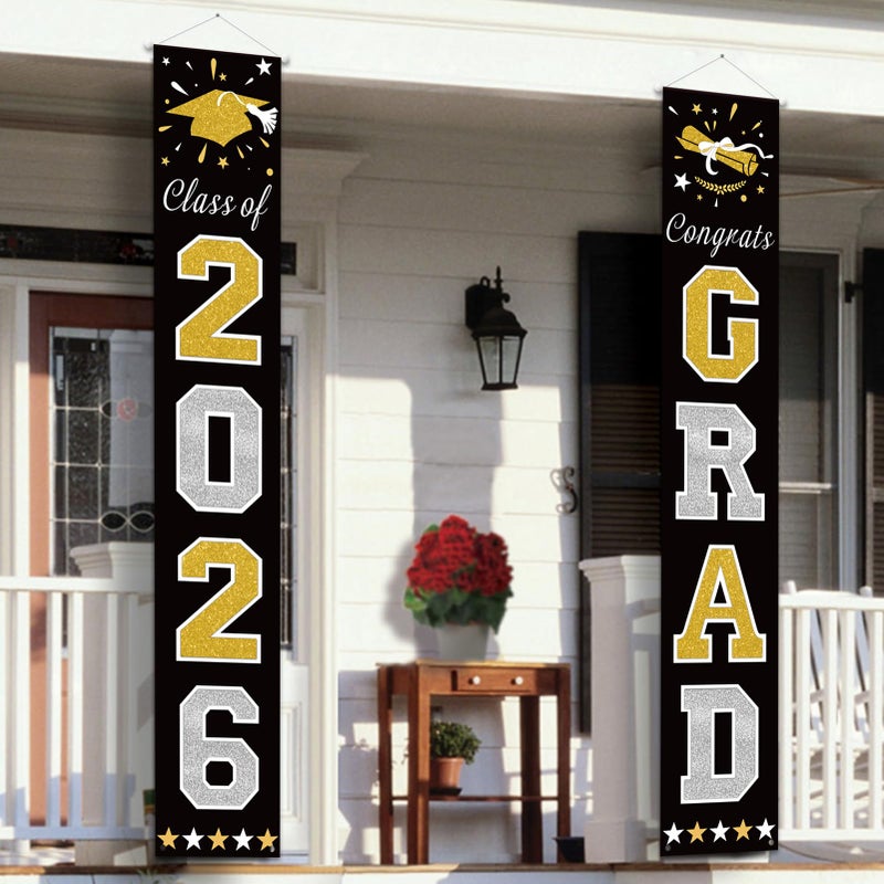 DAZONGE Graduation Decorations 2026, Black & Gold Class of Decorations 2026, Graduation Porch Banners for Any Schools or Grades Party Supplies - Image 1