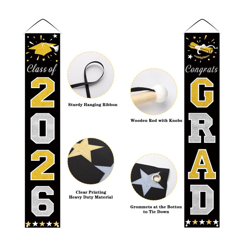 DAZONGE Graduation Decorations 2026, Black & Gold Class of Decorations 2026, Graduation Porch Banners for Any Schools or Grades Party Supplies - Image 4