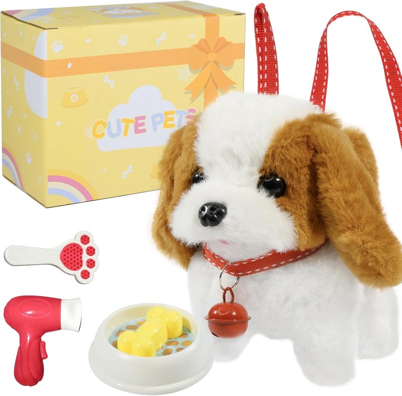 lonfypeng Plush Toys Walking Dog Toys that Can Walk, Bark and Wag Tail,Interactive Electronic Pet Toys Puppy with Leash,Easter Christmas Birthday Gift for Toddlers Kids - Image 1