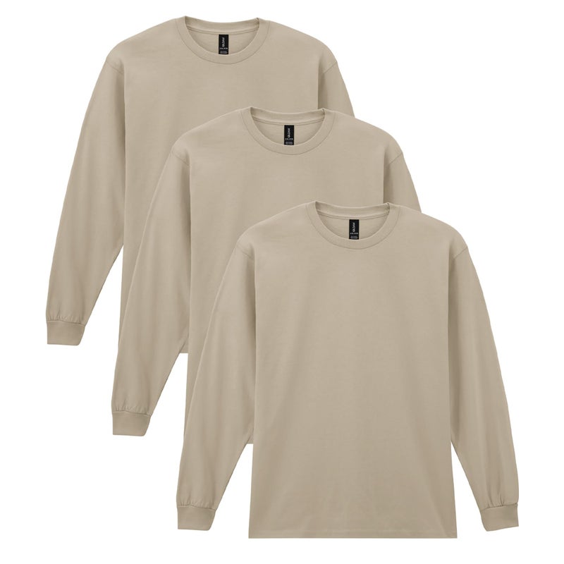 Gildan Adult Ultra Cotton Long Sleeve TShirt Style G2400 Multipack Sand 3Pack Large - Image 2