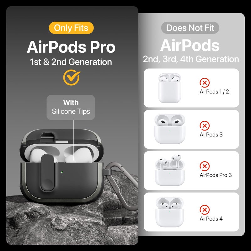 MAGEASY Odyssey AirPods Pro 2 Case Cover - Rugged AirPods Pro Case with Secure Lock, Carabiner Clip for Shockproof Protection | Official Apple Watch & MagSafe Charging for AirPod 1 2 Gen (Metal Sand) - Image 2