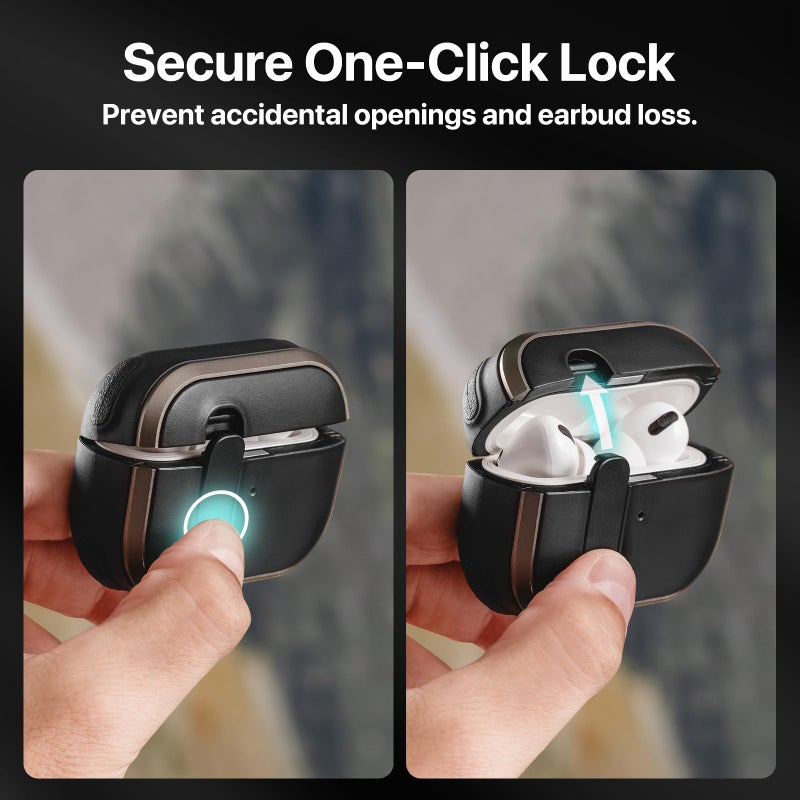 MAGEASY Odyssey AirPods Pro 2 Case Cover - Rugged AirPods Pro Case with Secure Lock, Carabiner Clip for Shockproof Protection | Official Apple Watch & MagSafe Charging for AirPod 1 2 Gen (Metal Sand) - Image 3