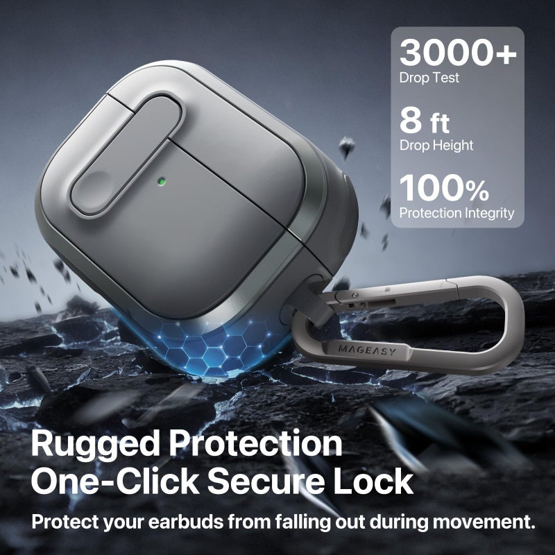 MAGEASY Odyssey AirPods Pro 2 Case Cover - Rugged AirPods Pro Case with Secure Lock, Carabiner Clip for Shockproof Protection | Official Apple Watch & MagSafe Charging for AirPod 1 2 Gen (Metal Sand) - Image 4