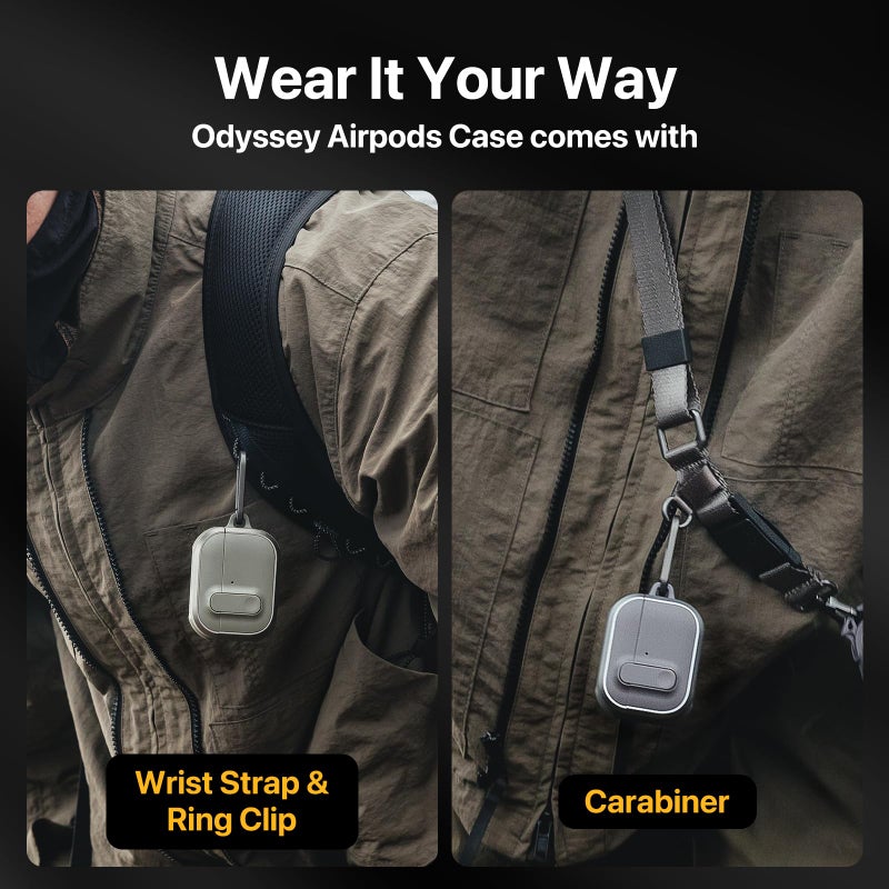 MAGEASY Odyssey AirPods Pro 2 Case Cover - Rugged AirPods Pro Case with Secure Lock, Carabiner Clip for Shockproof Protection | Official Apple Watch & MagSafe Charging for AirPod 1 2 Gen (Metal Sand) - Image 5