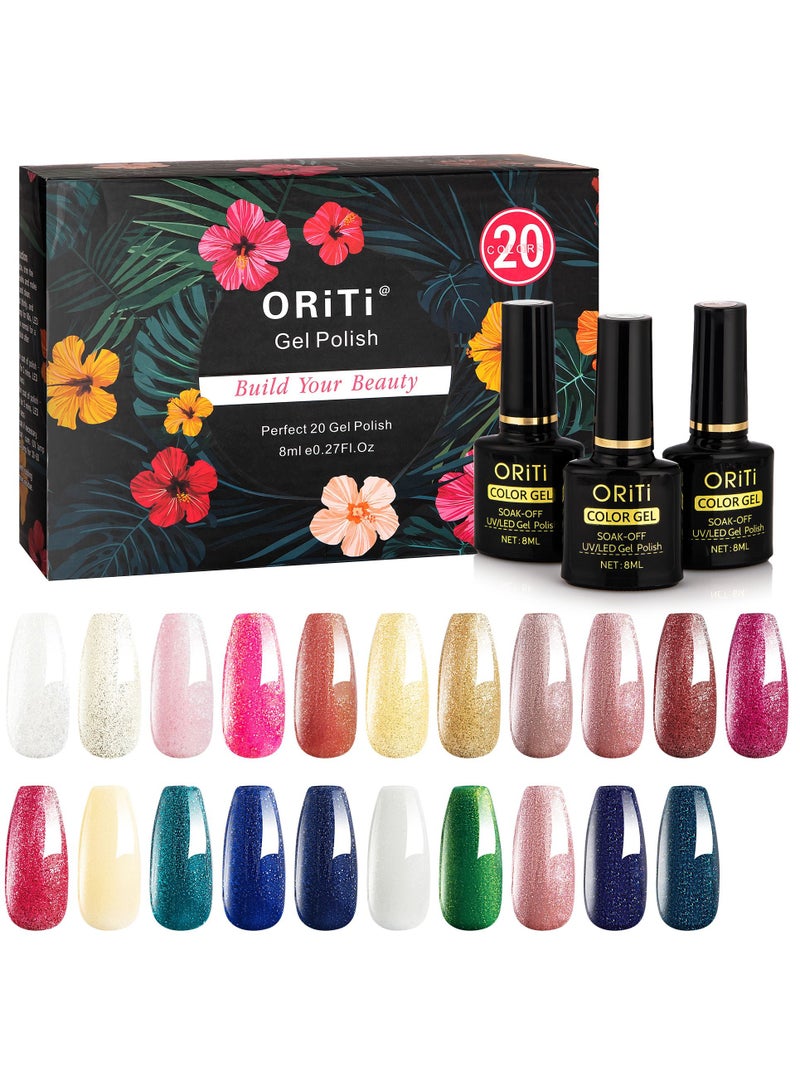 ORiTi Gel Nail Polish Set 20+4 PCS Nude Brown Pink Grey Colors Soak Off Neutral Skin Tone Starter Kit with Glossy Matte Top Base Coat For Nail Art Salon Gifts for Women - NO 6  - Image 1