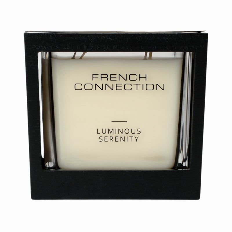 French Connection Jar Candle Scented Lumious Serenity - 495G, 2-wick with wooden lid | Burn Time - 62hrs | Wooden Collection| Perfect for Gifting, Home Décor, Parties & Room Perfuming | Ideal for Living room and Office Décor - Image 1