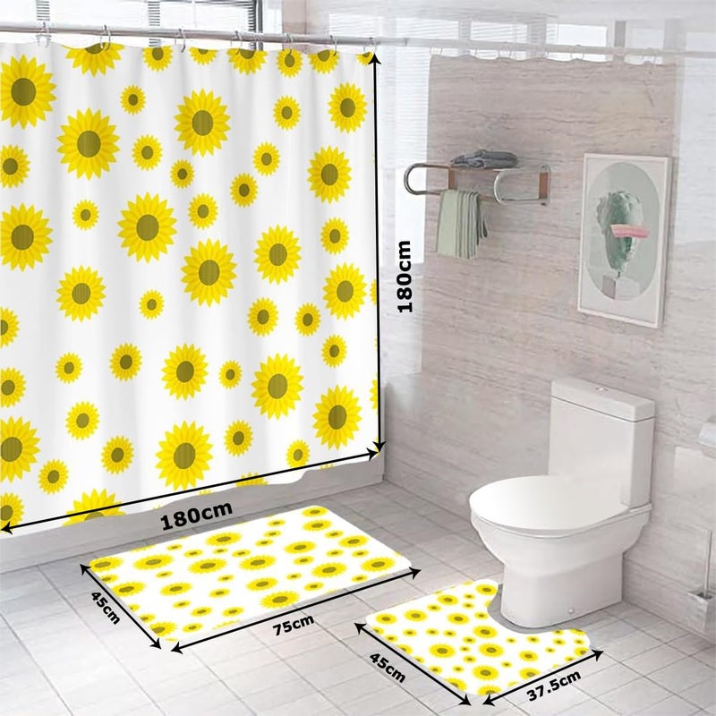Kuber Industries Kuber Industries Shower Curtain & Bathmat Set | Non-Slip Bath mats for Bathroom | Easy-Slide Curtains | Polyester Curtain or Bathmat for Bath D�cor | XTL341-3T | 3 Pcs Set | Multicolor  - Image 5