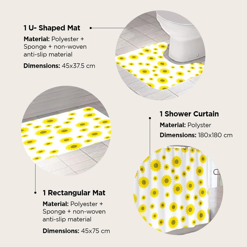 Kuber Industries Kuber Industries Shower Curtain & Bathmat Set | Non-Slip Bath mats for Bathroom | Easy-Slide Curtains | Polyester Curtain or Bathmat for Bath D�cor | XTL341-3T | 3 Pcs Set | Multicolor  - Image 3