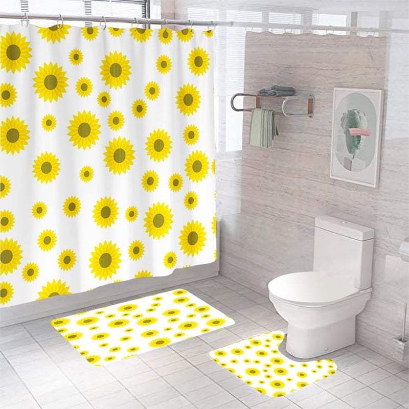 Kuber Industries Kuber Industries Shower Curtain & Bathmat Set | Non-Slip Bath mats for Bathroom | Easy-Slide Curtains | Polyester Curtain or Bathmat for Bath D�cor | XTL341-3T | 3 Pcs Set | Multicolor  - Image 1