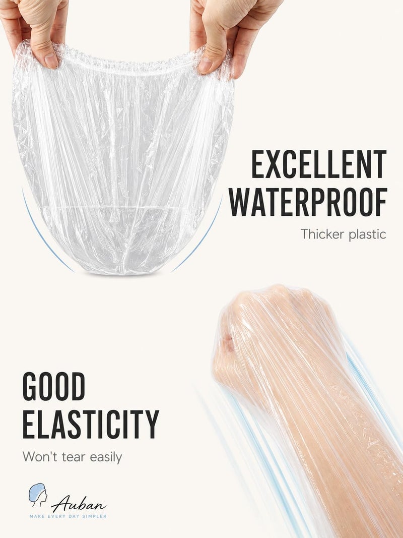 Auban 50 PCS Shower Cap Disposable,Bath Caps Larger Thick Clear Waterproof Plastic Elastic Hair Bath Caps For Women Hotel Travel Essentials Accessories Deep Conditioning Hair Care(19.3") - Image 4