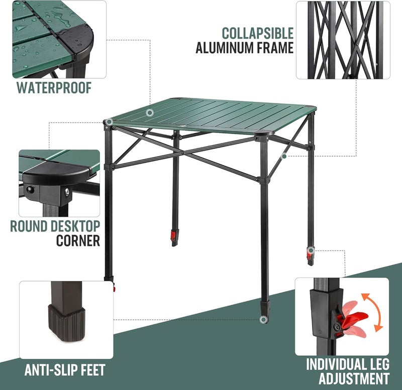 VILLEY Folding Camping Square Table with Carry Bag, Lightweight Aluminum Adjustable Square Table for Outdoor, Camping, Picnic, Backyards, BBQ (L) - Image 4