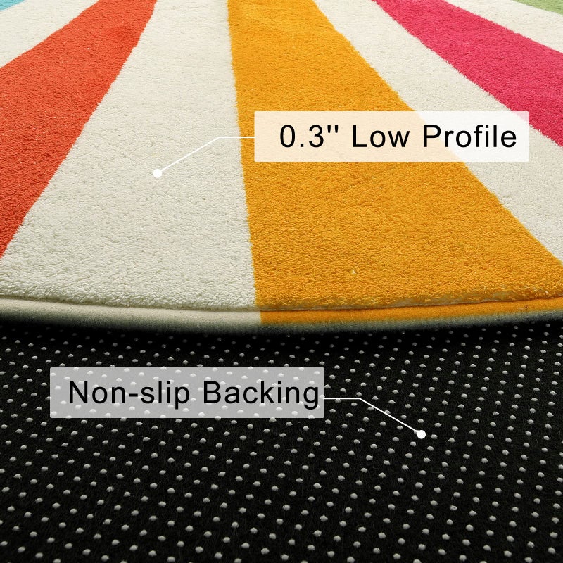STARUIA Round Boho Rug 6 Ft Washable Round Area Rug for Playroom, Sunshine Circle Rug for Kids Room, Non-Slip Circluar Rainbow Carpet Soft Large Kids Rug for Classroom Dorm Bedroom - Image 4