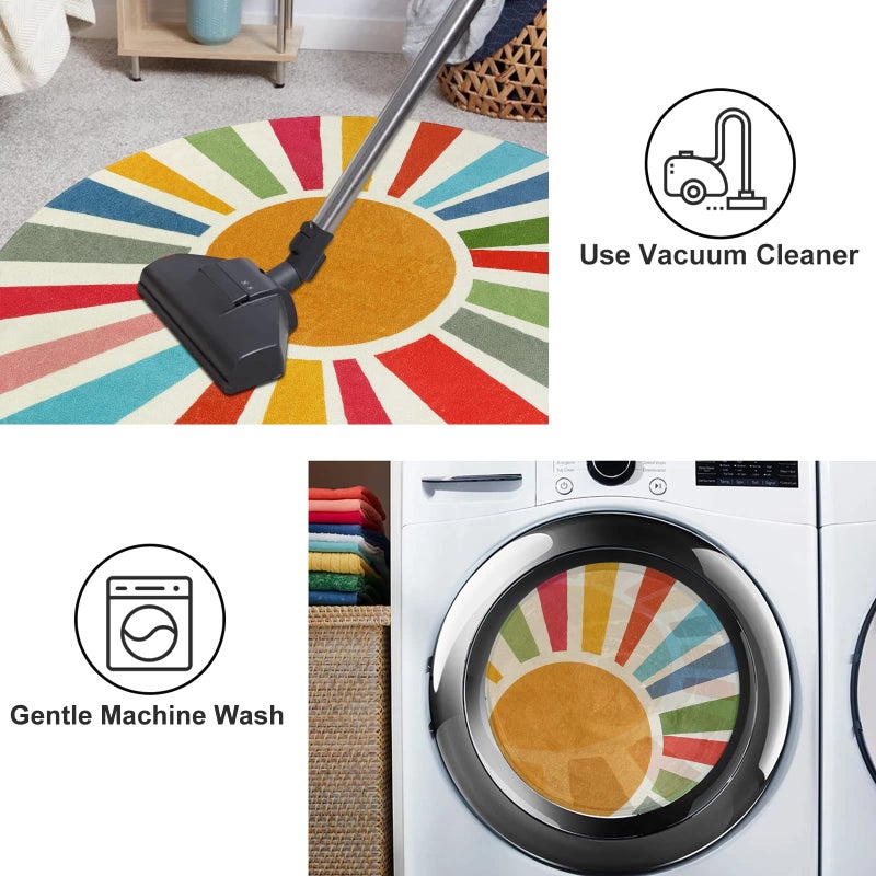 STARUIA Round Boho Rug 6 Ft Washable Round Area Rug for Playroom, Sunshine Circle Rug for Kids Room, Non-Slip Circluar Rainbow Carpet Soft Large Kids Rug for Classroom Dorm Bedroom - Image 3