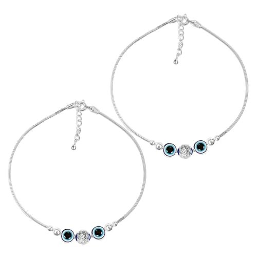 Parnika (Formerly MJ Trendy Flexible Silver Payal (Anklets) in Pure 92.5 Sterling Silver for Girls/Women | Gift for Women and Girls | With Certificate of Authenticity | (Evil Eye - 1 Pr) - Image 1