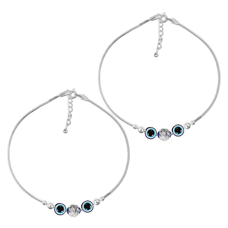 Parnika (Formerly MJ Trendy Flexible Silver Payal (Anklets) in Pure 92.5 Sterling Silver for Girls/Women | Gift for Women and Girls | With Certificate of Authenticity | (Evil Eye - 1 Pr) - Image 5