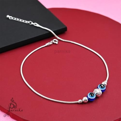 Parnika (Formerly MJ Trendy Flexible Silver Payal (Anklets) in Pure 92.5 Sterling Silver for Girls/Women | Gift for Women and Girls | With Certificate of Authenticity | (Evil Eye - 1 Pr) - Image 3
