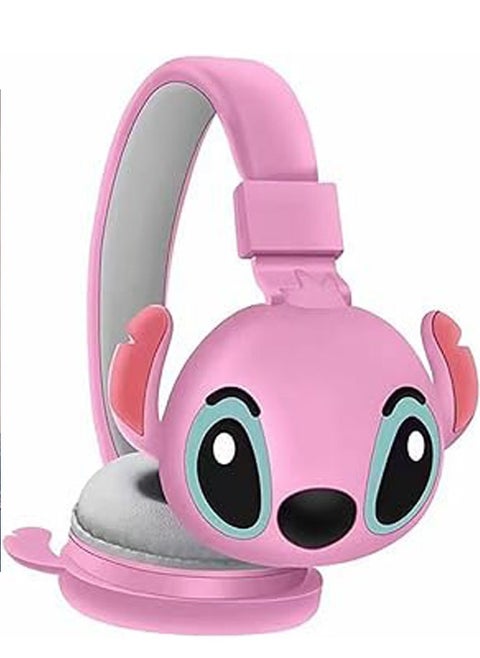 Pink Stitch design Bluetooth wireless headphones for children, folding headphones for children noise reduction, suitable for children's stereo headphones for TF cards, mobile phones, tablets