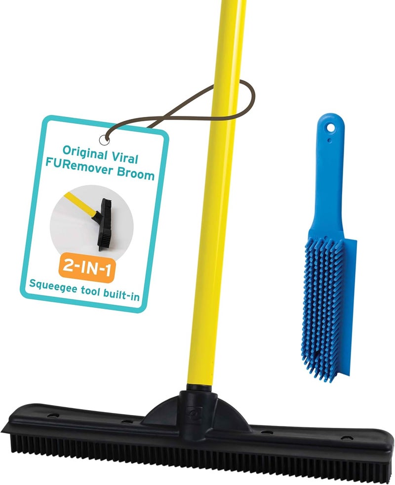 FURemover Original Pet Hair Rubber Broom with Squeegee, with 58” Telescopic Handle for Carpet, Tile and Hardwood and Handheld Lint Brush Combo - Image 1