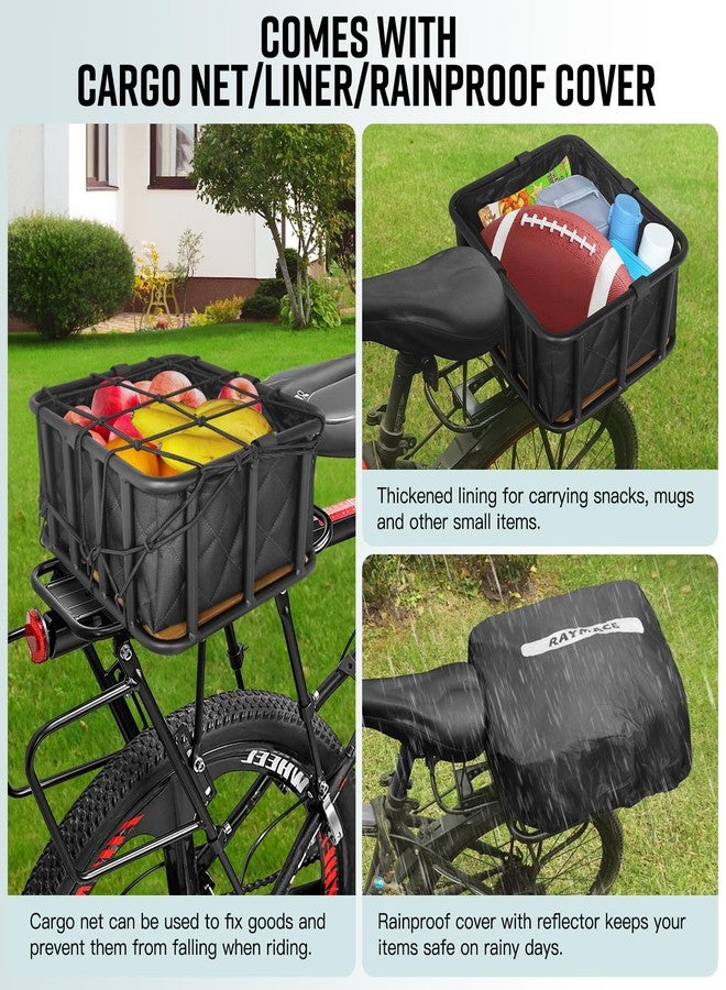 RAYMACE Bike Basket Rear, Bamboo Base Bicycle Basket with Rainproof Cover, Liner & Cargo Net, Large Capacity Rear Bike Rack Baskets Fits Most Bikes & E-Bike - Image 2