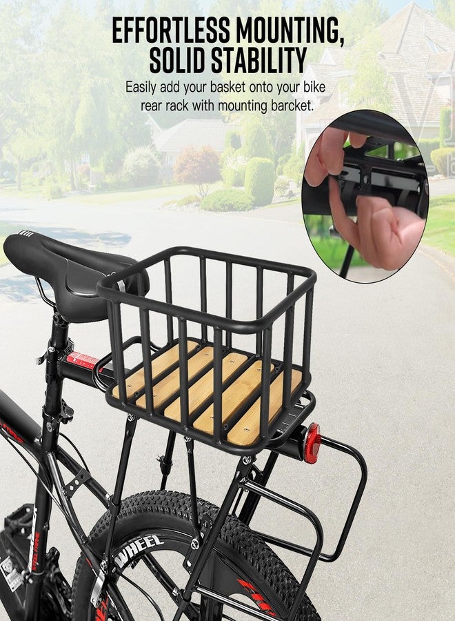 RAYMACE Bike Basket Rear, Bamboo Base Bicycle Basket with Rainproof Cover, Liner & Cargo Net, Large Capacity Rear Bike Rack Baskets Fits Most Bikes & E-Bike - Image 4