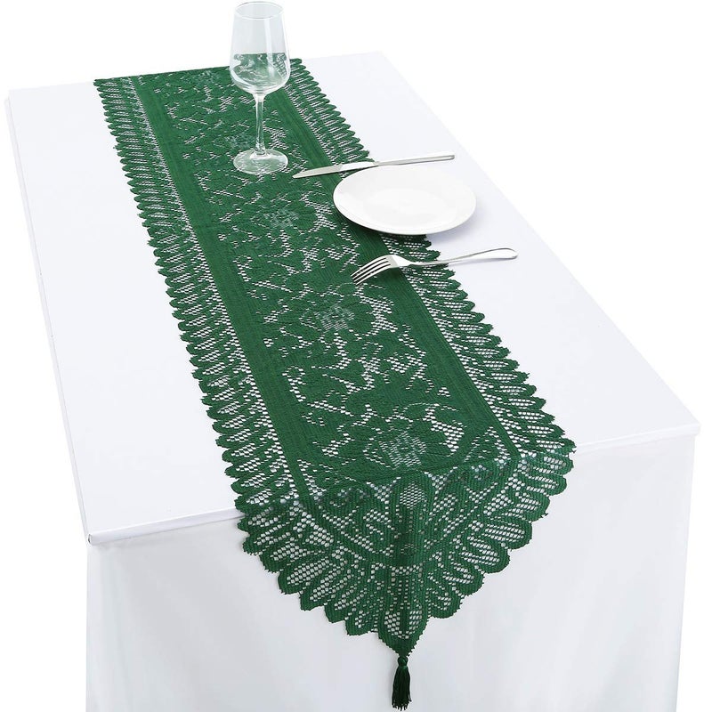 rockcloud Lace Table Cloth Runner for Wedding Banquet Decorations Christmas Party Table Decor Green 13 x 70 Inch