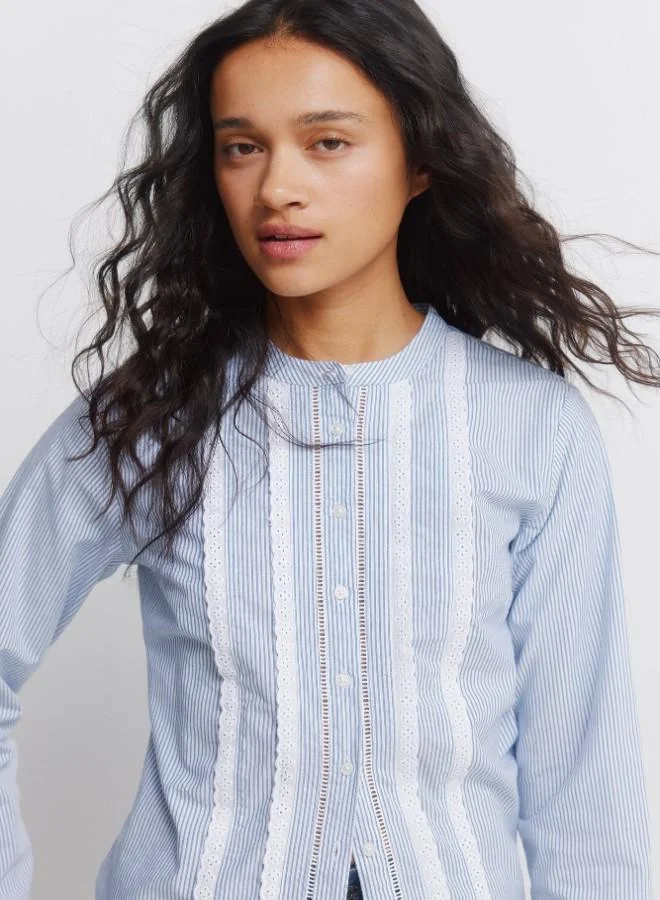 Springfield  Long sleeve shirt with volume, with mandarin collar, with button fastening, with lace detail on the front and cuffs. for Women | Best Price UAE