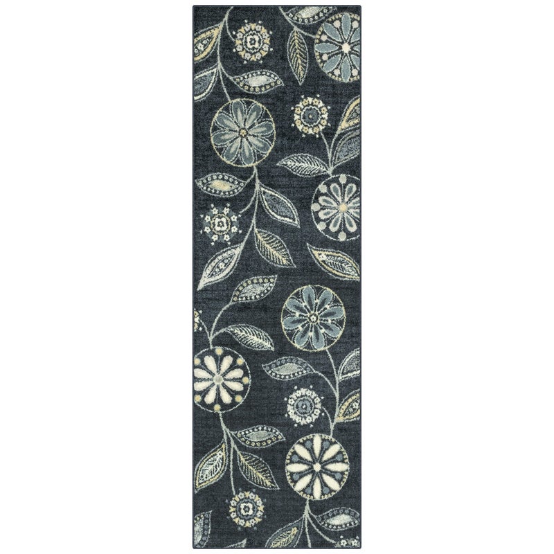 Maples Rugs Reggie Floral Runner Rug  Made in USA  Washable Non Slip Indoor Carpet for Kitchen Hallway and Laundry Room 26 x 8 Persian Blue