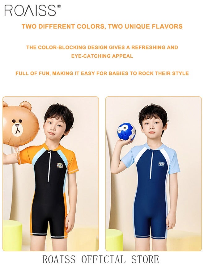 roaiss Professional Training One Piece Swimsuit for Kids Fashion Short Sleeve Zipper Sun Protection Quick Drying Swimming Set Childrens Crew Neck Comfortable Elasticity Breathable Swimwear - Image 4