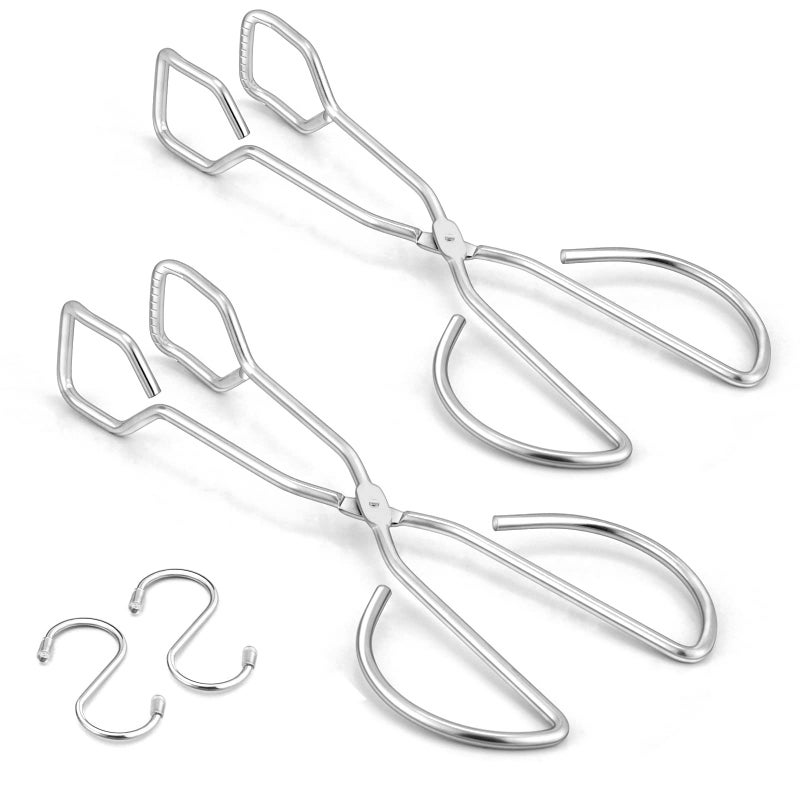 HaSteeL ملاقط مقص 10 إنش، ملاقط مطبخ من الفولاذ المقاوم للصدأ HaSteeL للطهي والتقديم والتموين والشواء، ملاقط للشواء والخبز، آمنة في غسالة الصحون، 2 قطعة و2 خطاف - Image 1