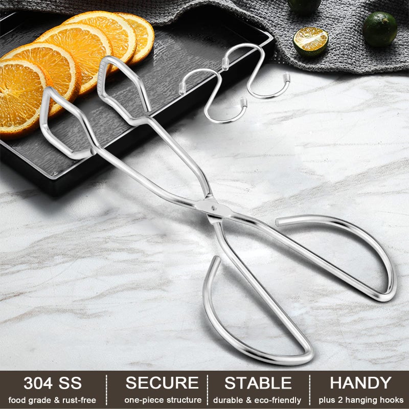 HaSteeL ملاقط مقص 10 إنش، ملاقط مطبخ من الفولاذ المقاوم للصدأ HaSteeL للطهي والتقديم والتموين والشواء، ملاقط للشواء والخبز، آمنة في غسالة الصحون، 2 قطعة و2 خطاف - Image 3