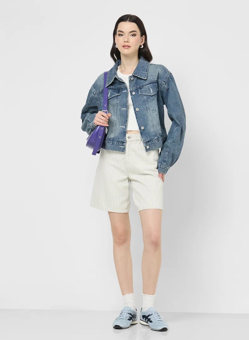 Ginger Washed Denim Jacket with Bow Diamante Detail