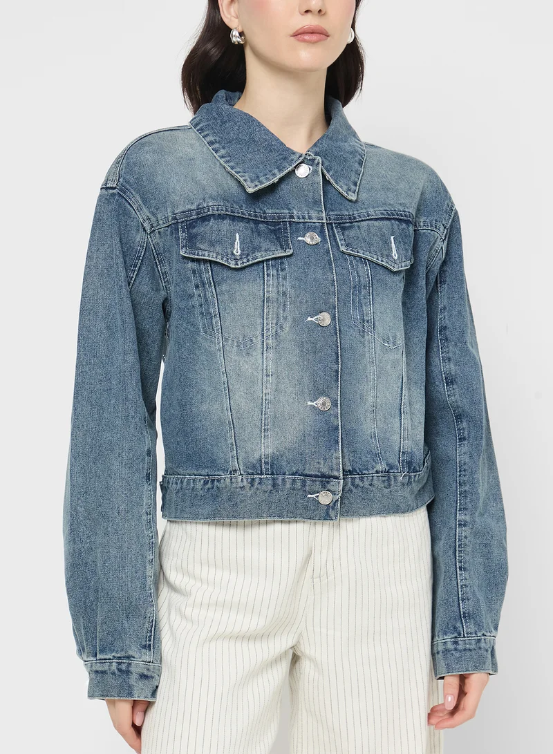 Ginger Washed Denim Jacket with Bow Diamante Detail