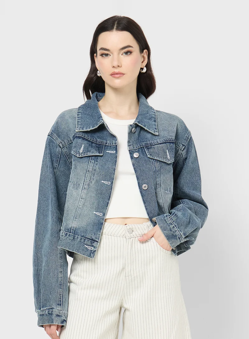 جينجر Washed Denim Jacket with Bow Diamante Detail