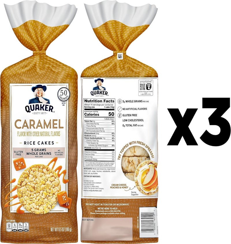 Quaker كعكات الأرز بالكراميل من كويكر - عبوة من 3، 8.53 أونصة لكل منها - Image 4