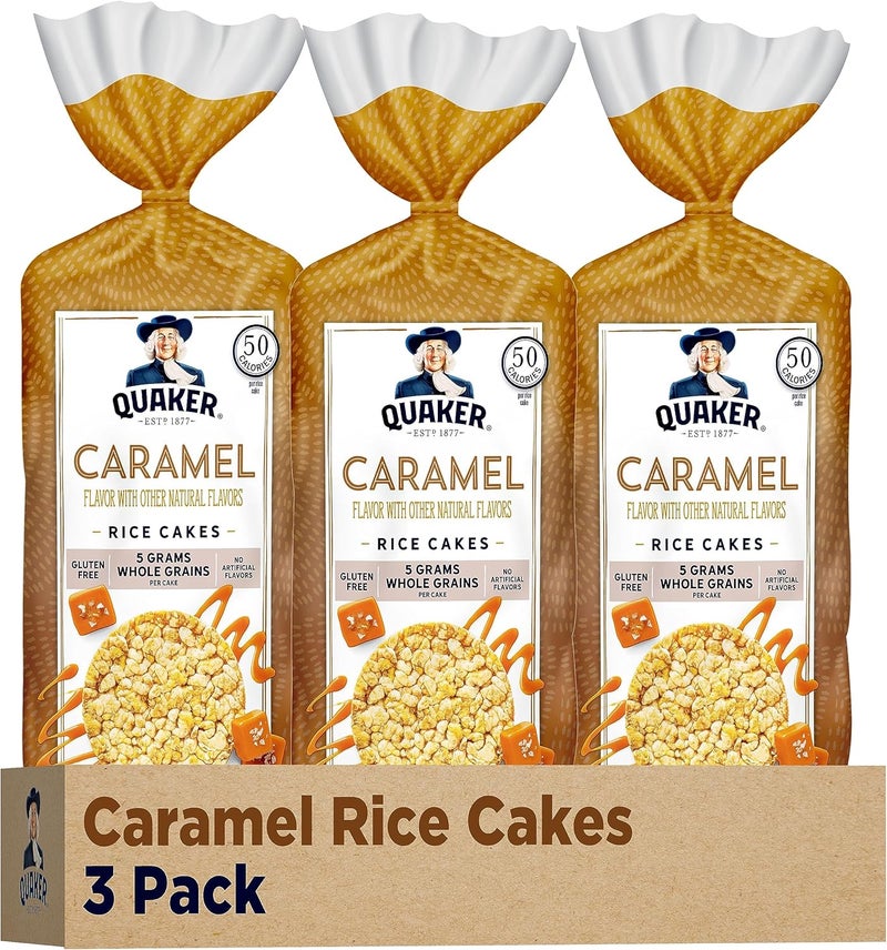 Quaker كعكات الأرز بالكراميل من كويكر - عبوة من 3، 8.53 أونصة لكل منها - Image 1