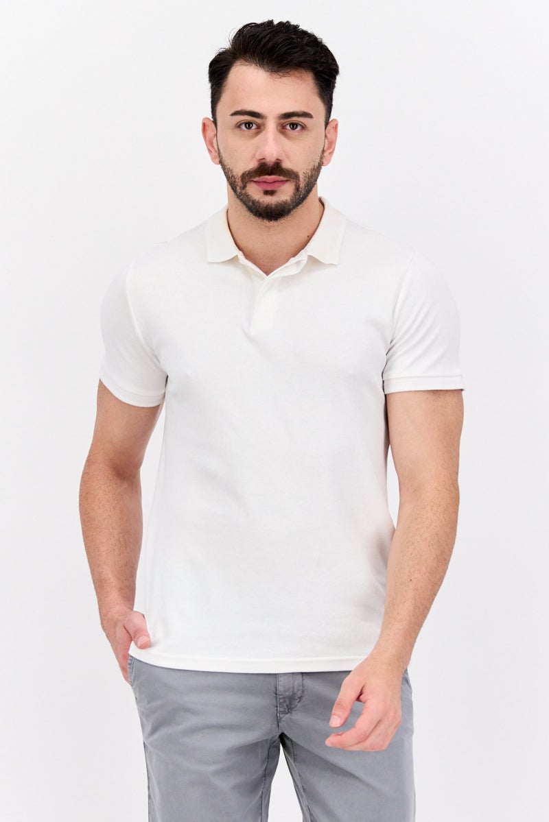 Threadbare Men Regular Fit Plain Short Sleeves Polo Shirt, White - Image 1