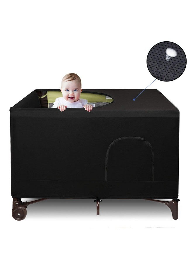 Dofilachy Blackout Cover For Pack N Play Crib Blackout Cover Tent Canopy Cover Breathable Travel Crib Tent Portable Stretchy Blackout Tent (Black) - Image 2