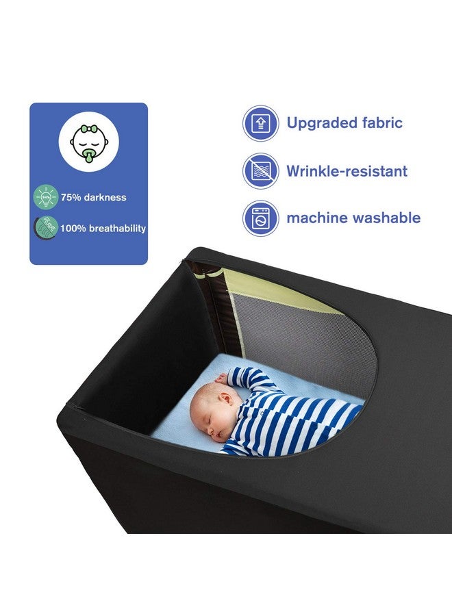 Dofilachy Blackout Cover For Pack N Play Crib Blackout Cover Tent Canopy Cover Breathable Travel Crib Tent Portable Stretchy Blackout Tent (Black) - Image 3