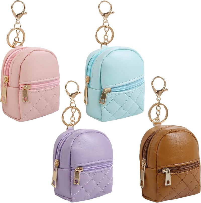 AIBFRID 4Pcs Mini Backpack Keychain,Cute Cosmetic Bag for Women,PU Leather Makeup Bag Key Pocket Lipstick Bag Card Holder Data Cable Organizer Zipper Pouch - Image 1
